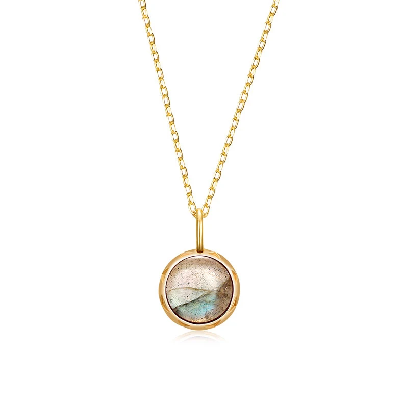 Dainty jewelry design for girls gold plated single stone Sterling silver labradorite pendant necklace
