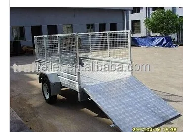 hot sale 6x4, 7x4, 7x5, 8x5 hot dipped galvanized cheap farm used aluminium ramp cage trailer