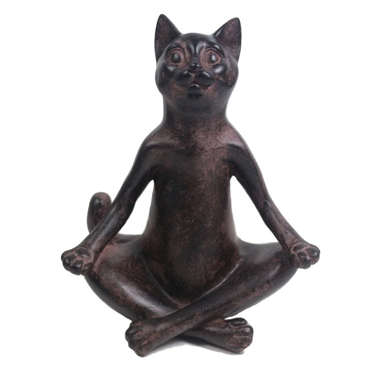 Vintage Rustic Yoga Cat Figurine Statue Decorative Meditation Yoga Pose Figurine
