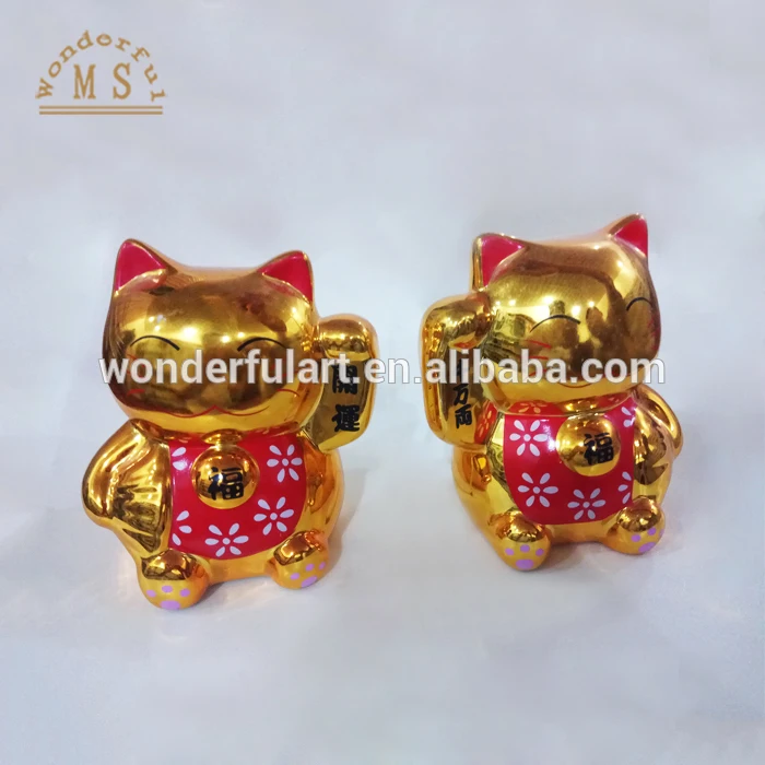 wholesale japanese traditional maneki neko custom gold porcelain ceramic lucky cat for Shop and Office Decoration