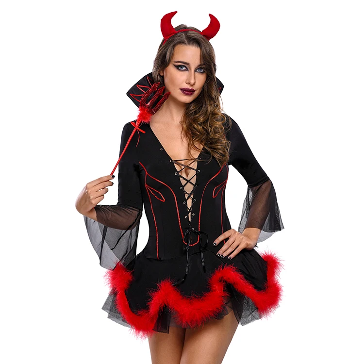 
Wholesale Custom Miss Iblis Devil Lace Up Dress Sexy Costume Halloween Plus Size 