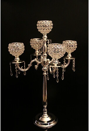 Tall 5 Arm Crystal Hurricane Globe Wedding Centerpieces Candelabras