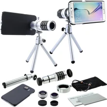 4 in 1 Awesome Camera Lens Set:12x Optical Tripod Camera Lens&Fisheye&Macro&Wide-angle+Cover Case For Samsung Galaxy S6 Edge/S6