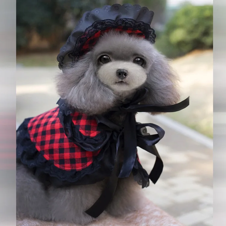 Wholesale bulk cheap dog summer clothes dress Maiden lace-trimmed cloak and hat