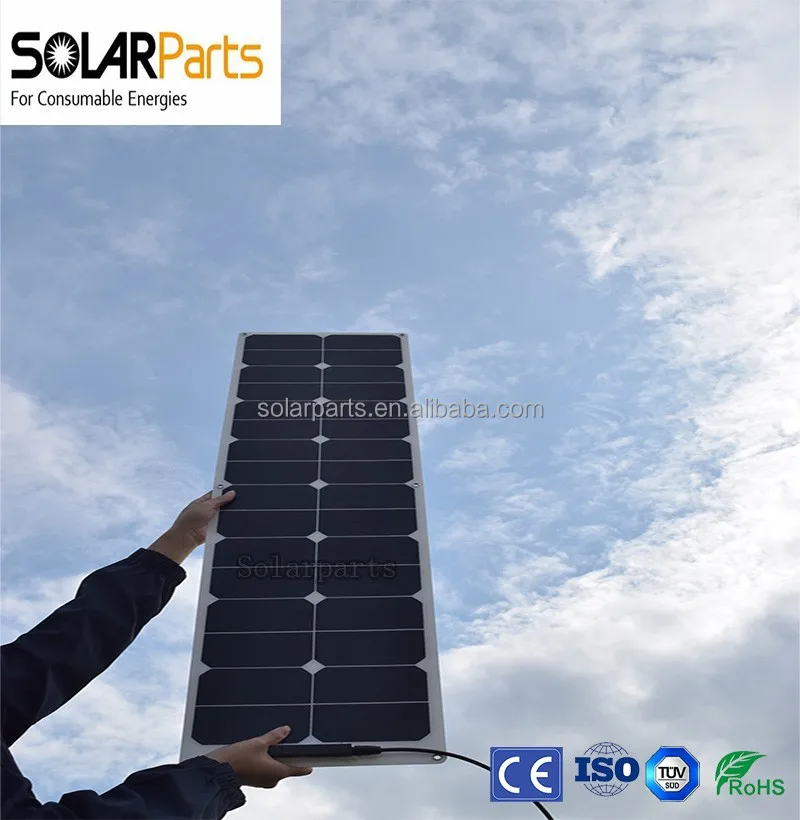 Solarparts High Efficiency 18V 50W ETFE Flexible Solar Panel For Marine Caravan Boat Marine Yachts Golf car