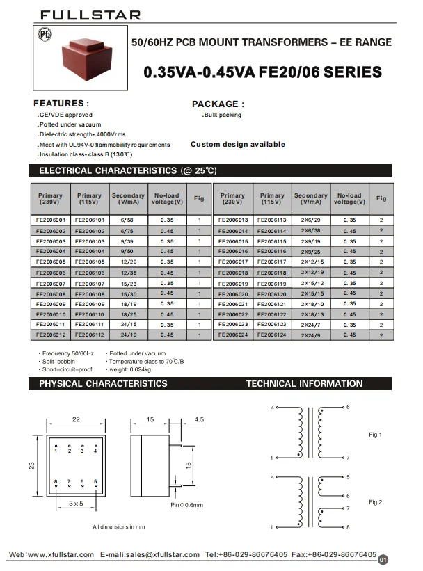 PCB монтажный Инкапсулированный трансформатор EI20