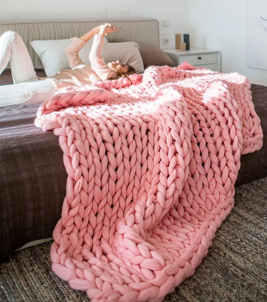 Urbestc hot sale wholesale chunky knit wool blanket for winter
