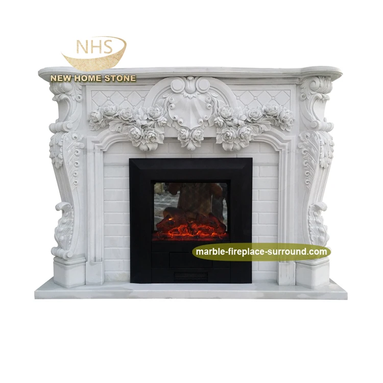 customized fireplace mantel indoor French Modern Stone Carving flowers Elegant 3D White Marble Fireplace