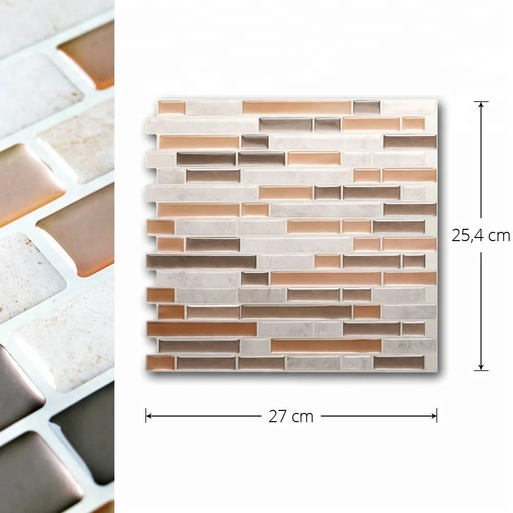 Factory Outlet Orange Marble Effect Vinyl Tile Home Backsplash Decor Sticker 3D Strip Mosaic Wall Tile
