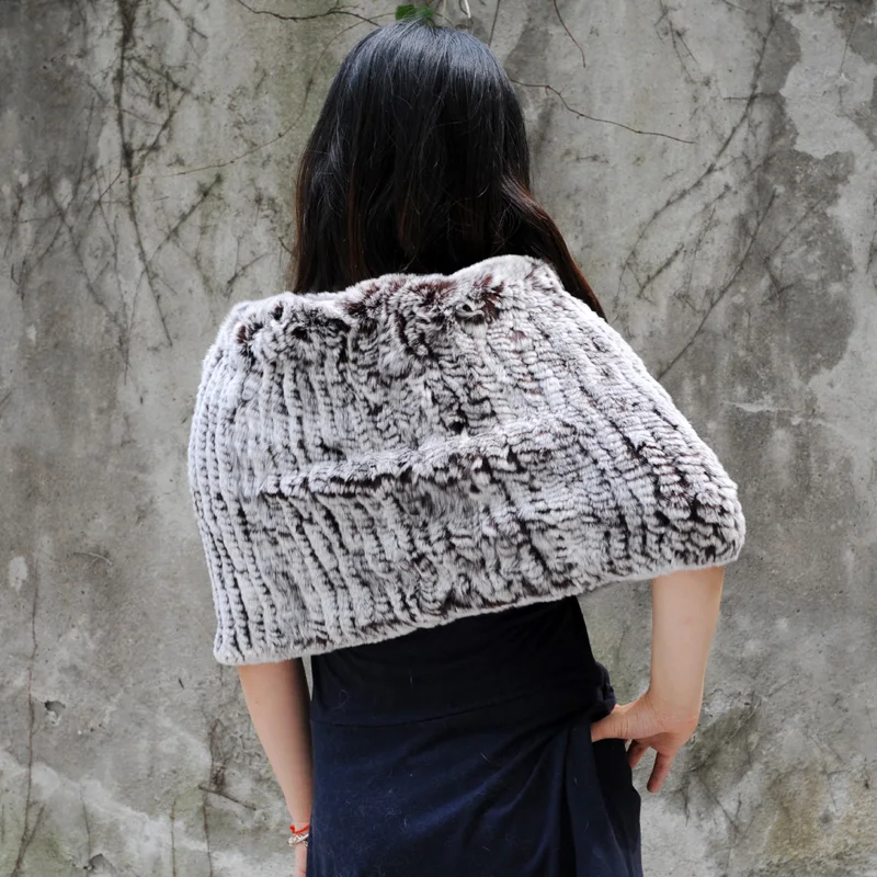 CX-B-76H Luxuriant In Design Woven Scarf And Bridal Stole Rex Rabbit Fur Shawl