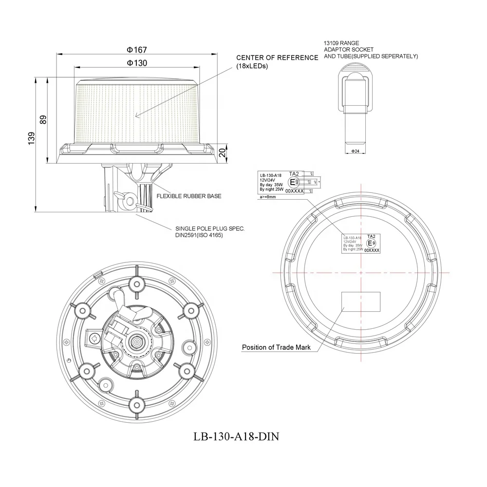 ECE R65 class2 and SAE approved LED Warning beacons warning light car strobe light, day and night mode, with rotating flash