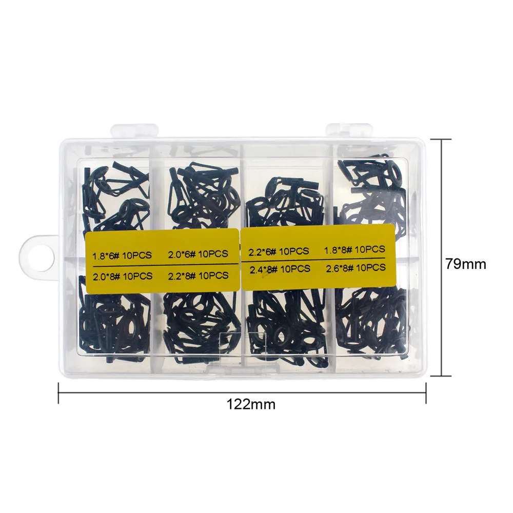 FISHING 80Pcs/Lot 8 Sizes Fishing Rod Guides Circle Ceramics & Stainless Steel Fishing Rod with box