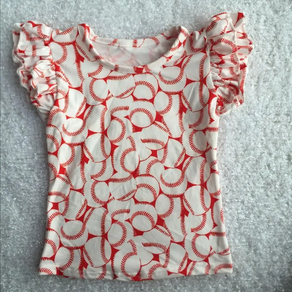 
CZ-503 ruffle tee shirt for girls print ruffle tank cotton top wholesale 