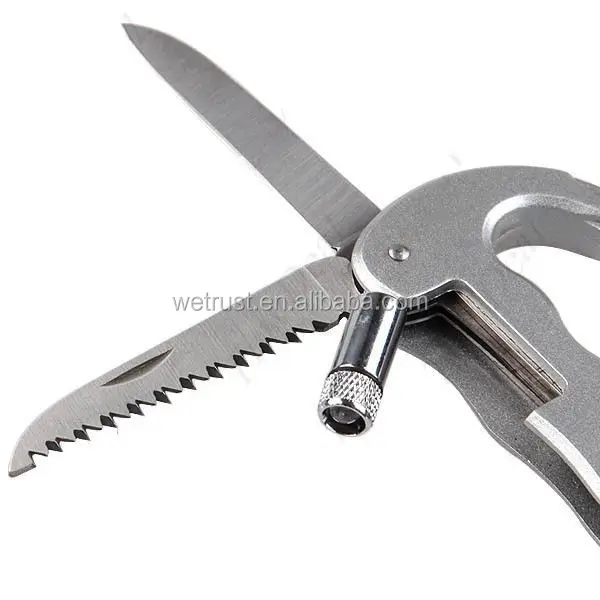 Multifunctional Aluminum Alloy Carabiner Hook Climbing Buckles with Foldable Knife and Screwdriver Carabiner Knife