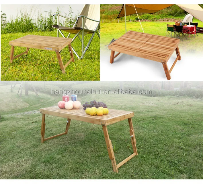 Bamboo camping table with 3 adjustable height