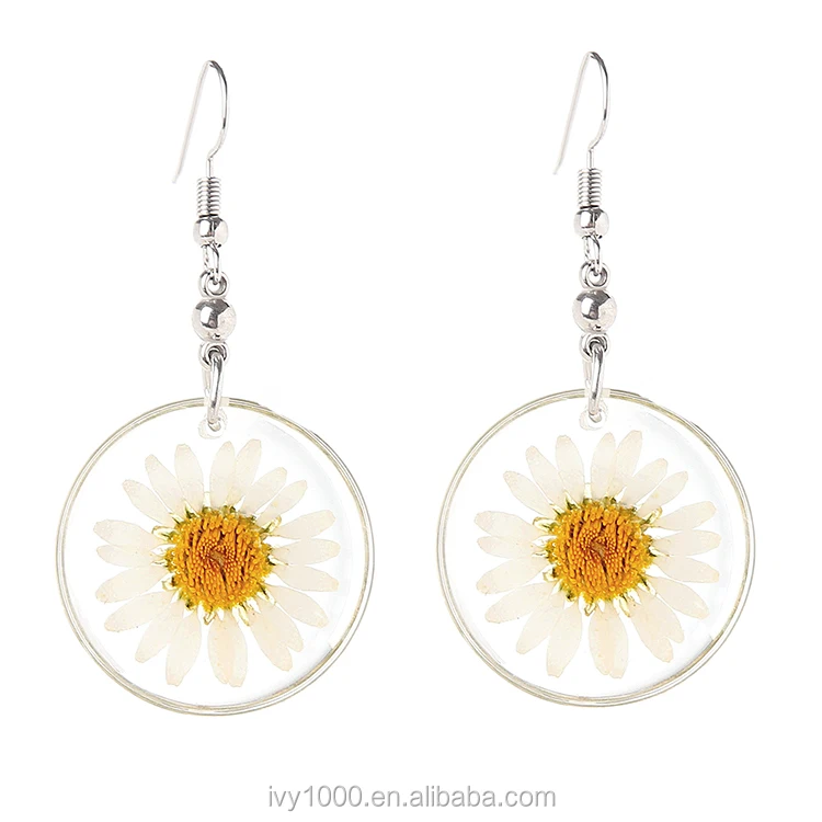 Hot Sale Chic Dry Flower Earrings For Girl High Clear Resin Jewelry With Real Pressed Flower Earrings