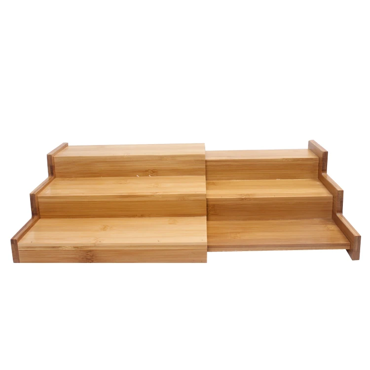 Kitchen Jar Storage 3-Tier Bamboo Corner Spice Rack Expandable Organizer Bamboo Step Shelf