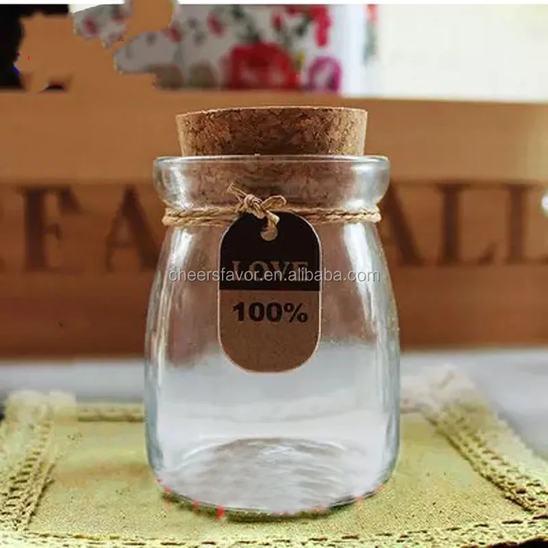 
Party favors glass jars with cork (round) and tag Wedding packing favors 