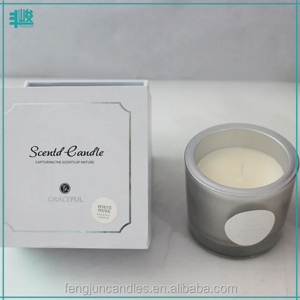 FJ-GB009Box metal effect silver color glass jar candle scents wholesale private candle labels with candle wick cotton yarn