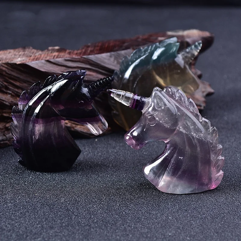 Wholesale natural crystal unicorn rainbow fluorite handmade gemstone carved out to buy natural crystal unicorn for feng shui
