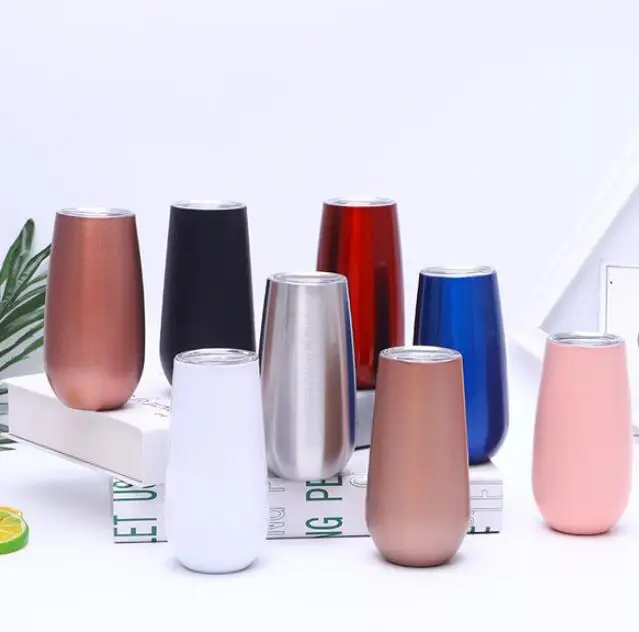 Stainless steel Custom 6 oz (ounce) Champagne Tumbler Cup Flute Mug,  Stainless Steel Stemless Wine Glass Tumbler