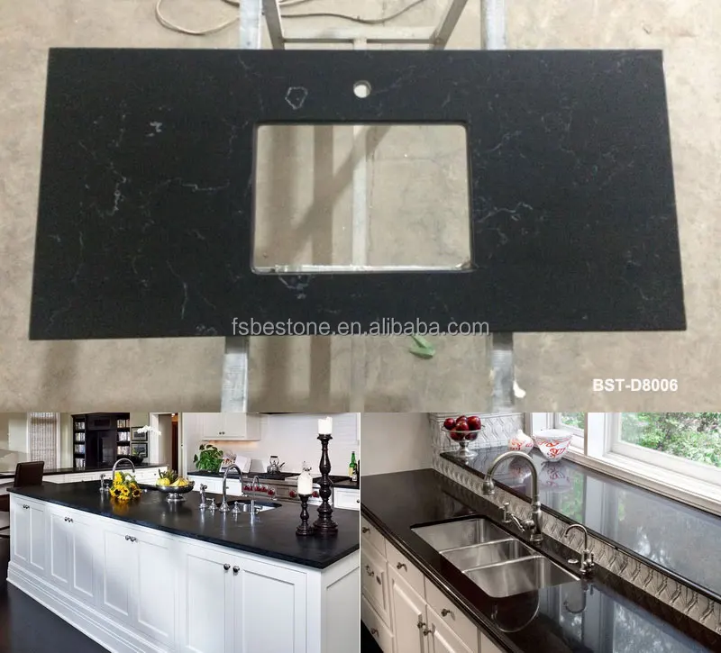Черный прожилками Искусственного Камня Кварца Плиты