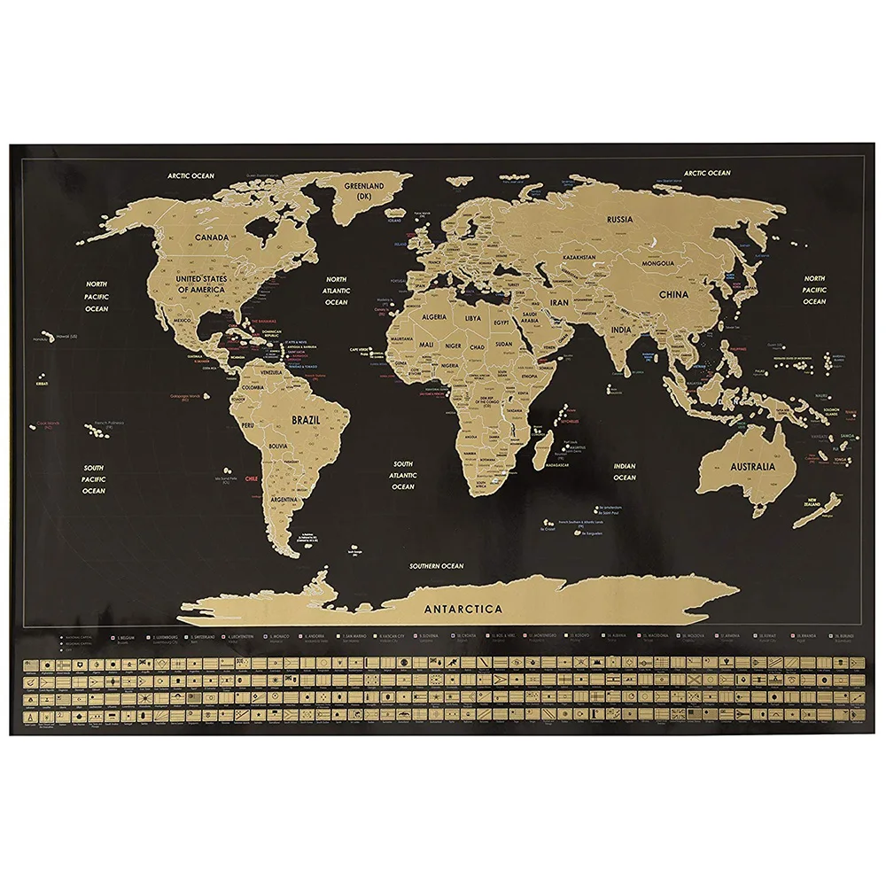 
Cheap Black Gold Scratch World Watercolor Poster Scratch Off Travel Map 