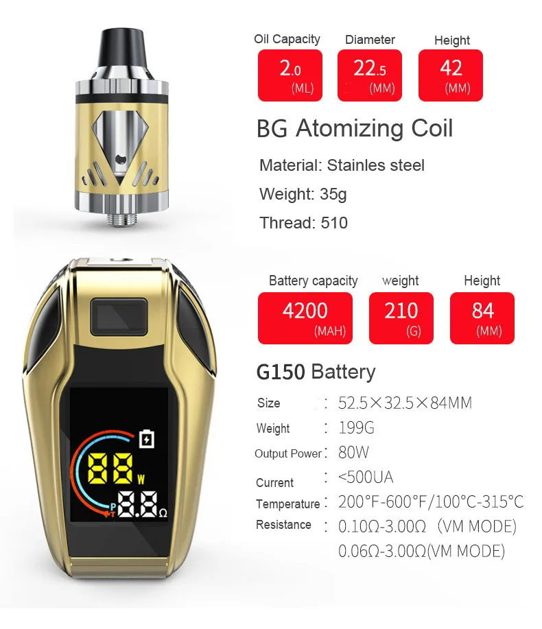 
Huge Battery Supply Variable Voltage 80W Colorful Digital Display Vape Mod Starter Kit 80w LED screen Box Mod 