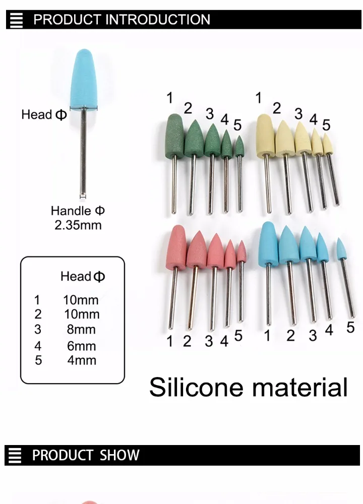 Silicone Manicure Nail Drill Bits Round Pointed Head Cutter Polishing Grinder Nail Art Smoothing Polisher Buffer Tools