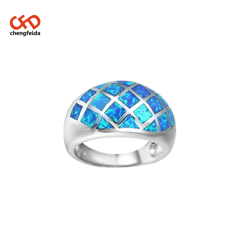 
Grid design Blue Opal Fashion and 925 Sterling Silver Ring Sizes 6-10 