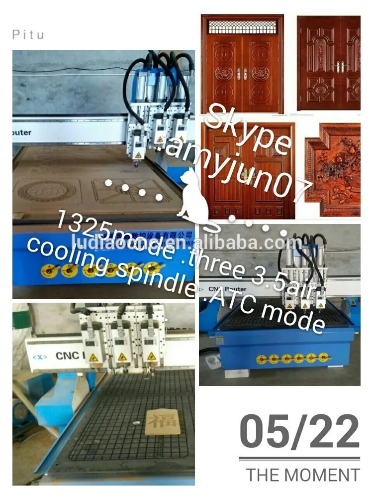 Китай цзинань дерево фрезерный станок с чпу 1325 с тремя головами квт воздушное охлаждение шпинделя увд