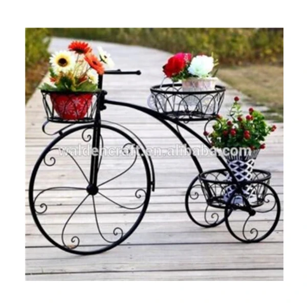 3 Tier black metal bicycle pot plant stand home garden decor