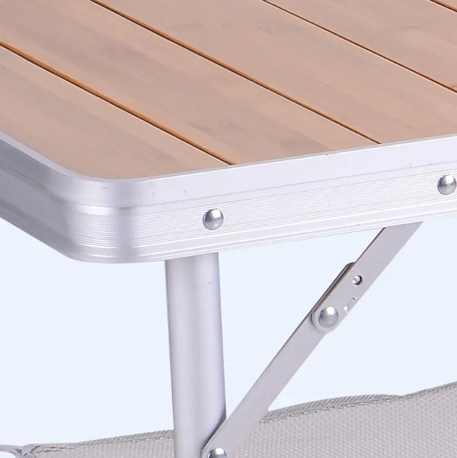 Outdoor furniture OEM aluminum frame folding wood camping table bamboo top with side table