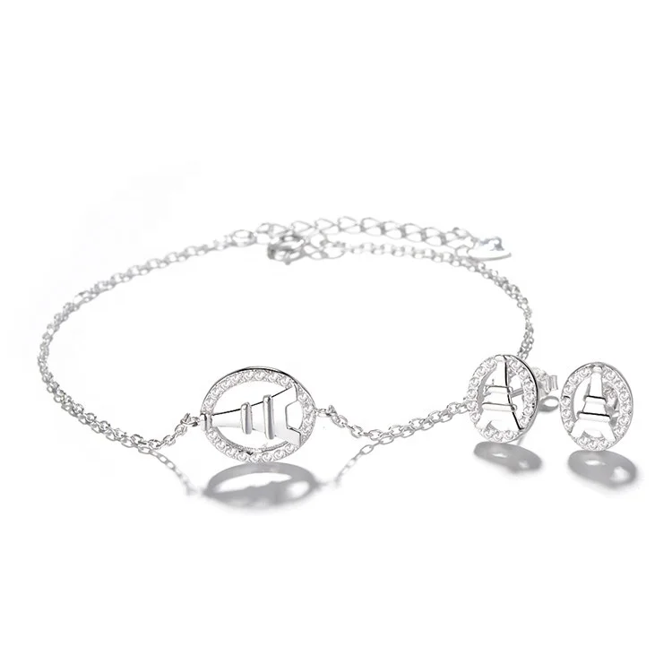 Latest Jewelry Heart 925 Sterling Silver Earrings Bracelet Jewelry Set