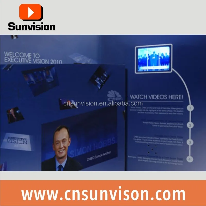Sunvision accept custom order folded craft paper 7 inch TFT LCD display screen video brochure for advertising