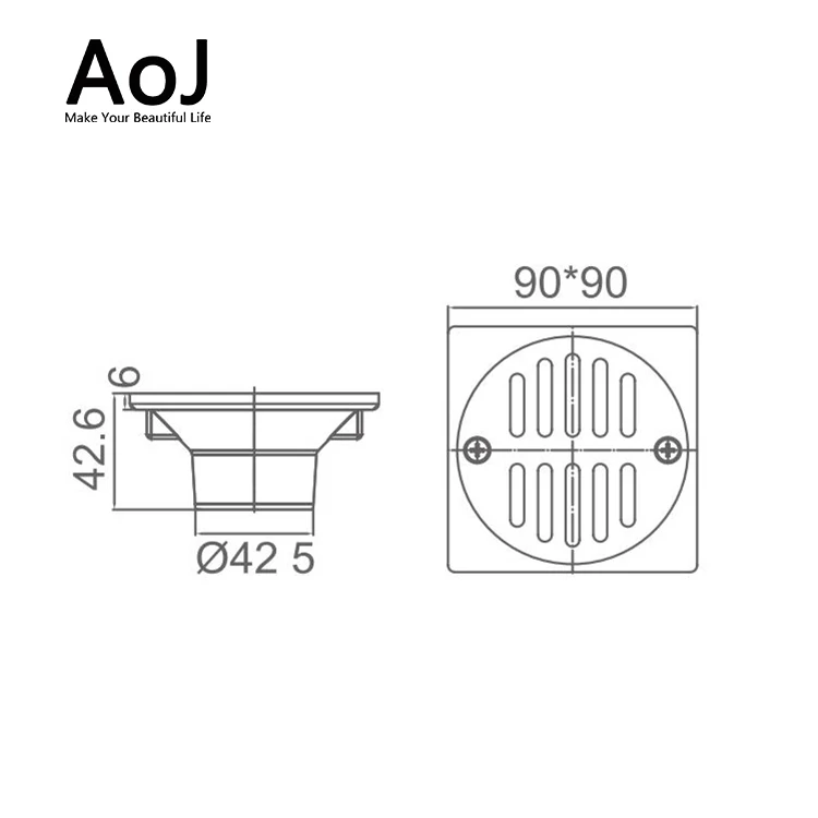 Tile Insert Square Floor Waste Grates Garage Floor Drain for Kitchen Balcony 90x90mm Brass Floor Drainer