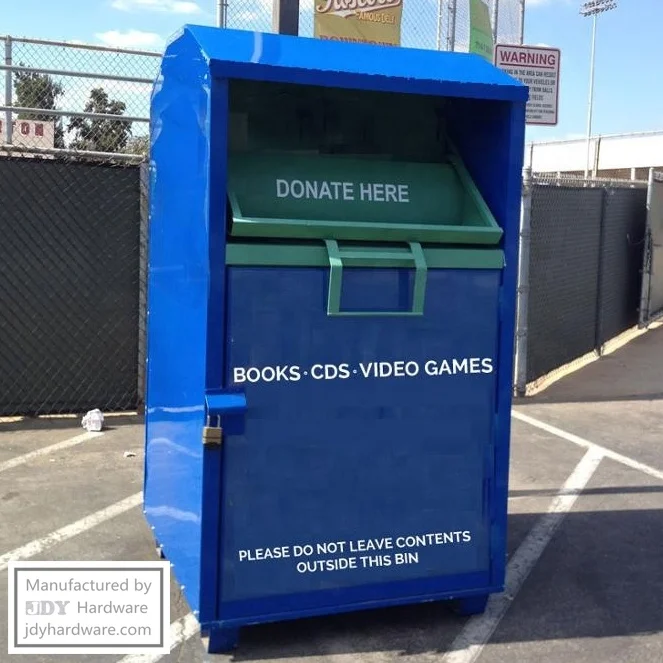 Powder Coated Durable Thick Galvanized Steel Sheet Metal Donation Recycling Bins for Books, Clothing, Shoes