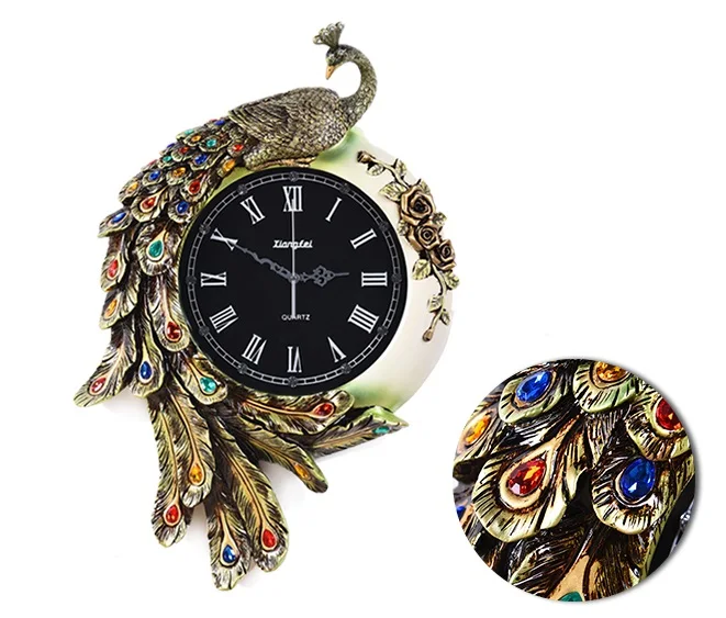 Cheap antique resin peacock wall clock