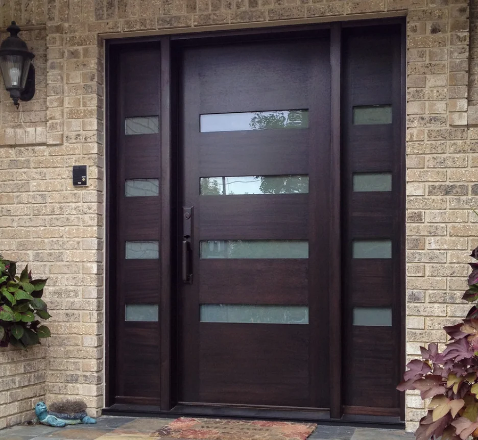 Elegant design insulated Villa glass wood door panels with two side light