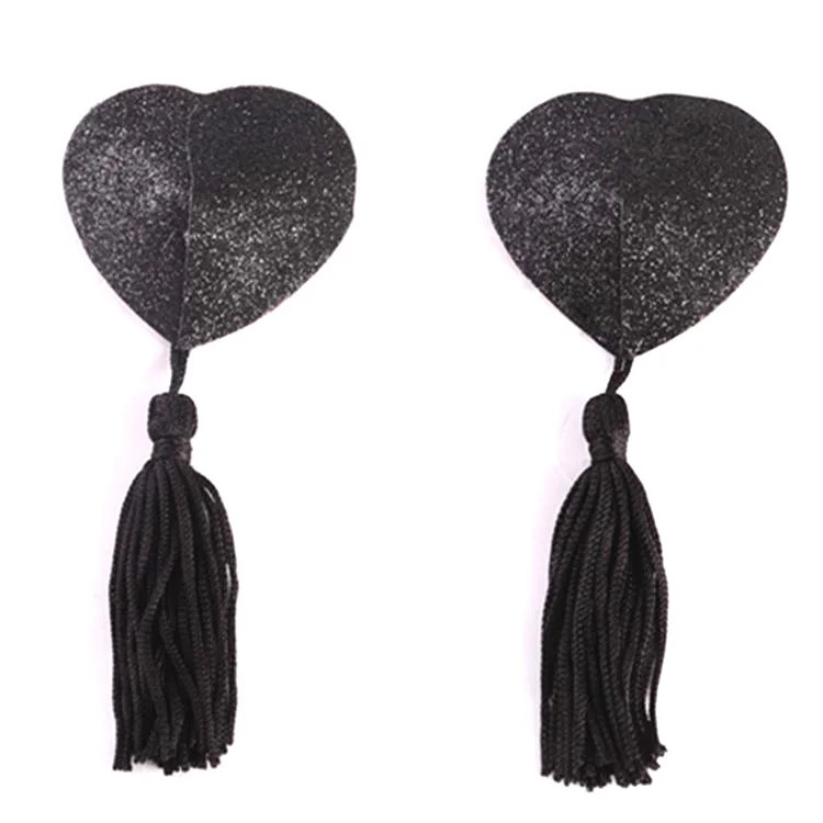 Wholesale sexy underwear black glitter heart nipple piercing pad, breast pasties