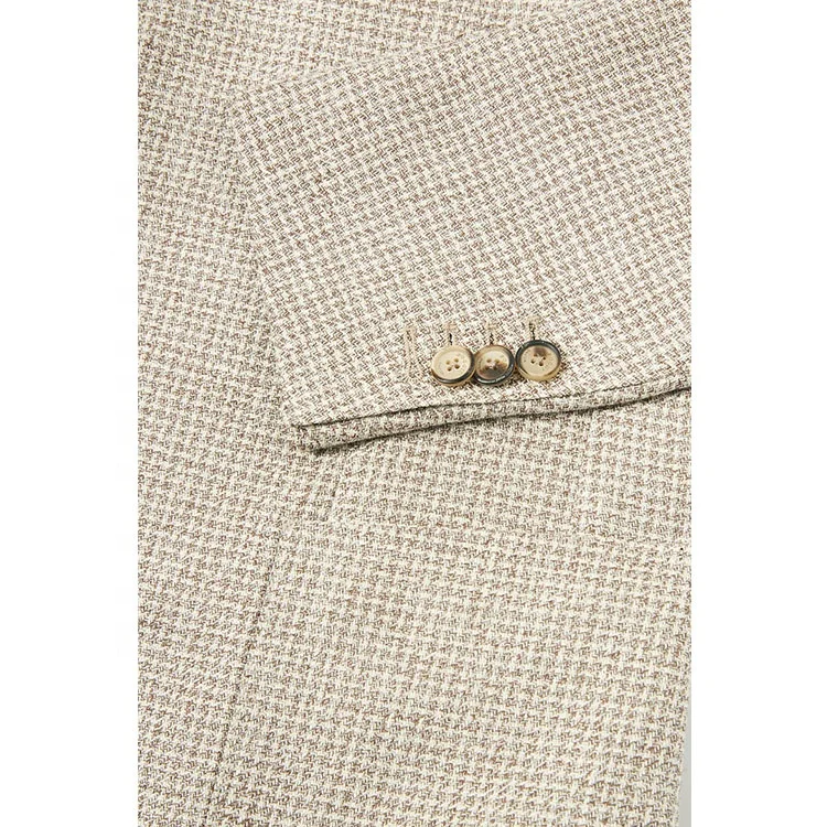 Casual OEM slim coarse fabric 2 buttons patch pockets jacket half lining linen suit summer blazer for men