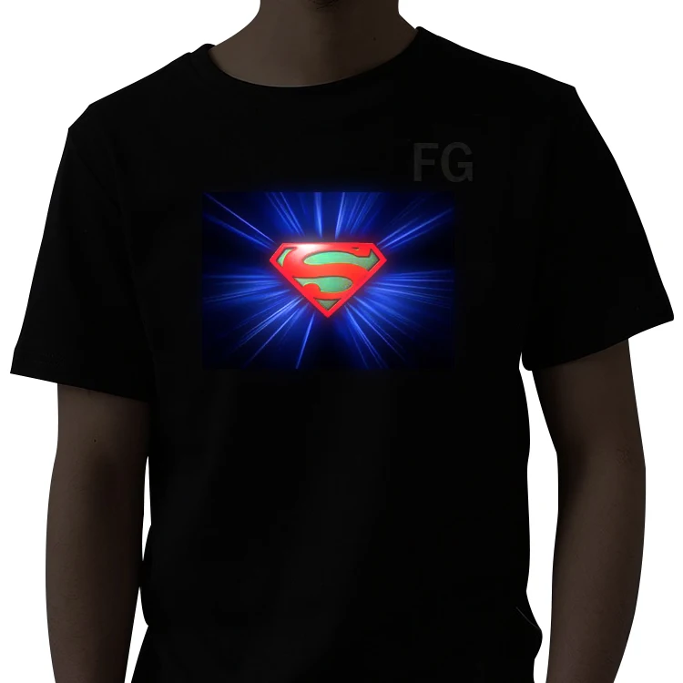 high quality cotton el t shirt washable wireless el flashing  t shirt
