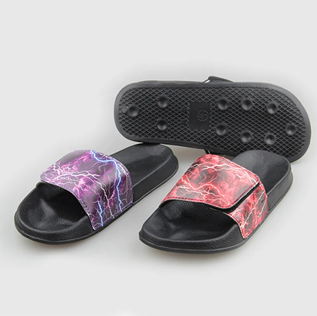 2019 Spring Men&Women Lightning Magic Strap Leather Upper Slippers Unisex EVA Sole Magic Button Slide Popular Magic Tape Sandals