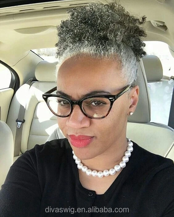 Fast delivery Silver grey hair kinky ponytail real human hair top quality afro kinky hair ponytail 100g