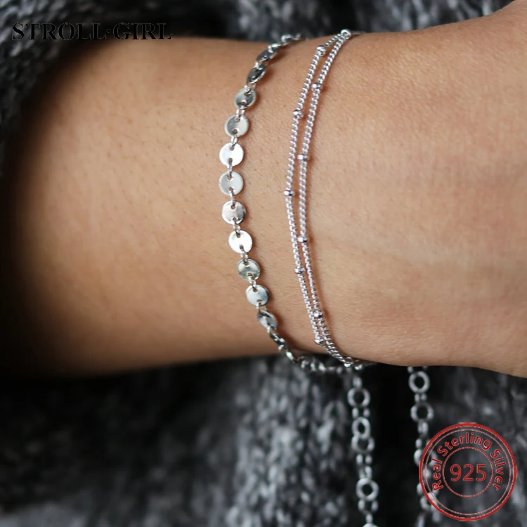 Fashionable jewelry 18K gold plated 925 sterling silver  satellite chain bead bracelet women