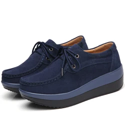 new design lace no tie shoes woman suede leather loafer ladies platform shoes