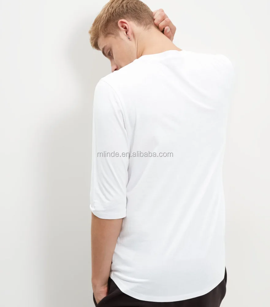 Solid White T Shirts Men 3/4 Sleeves Top Wholesale Plain White 100% Cotton T Shirts For Men