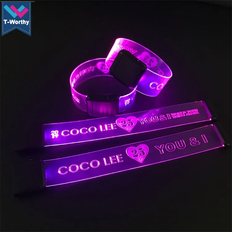 New Arrivals Magnet Clasp Laser Engrave LOGO Glowing  LED Bracelet Light Up Bangle