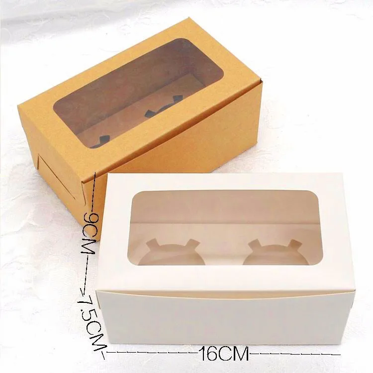 Customised Kraft brown Paper cupcake food grade decorating Box design cardboard Packaging With clear Window with insert drivider