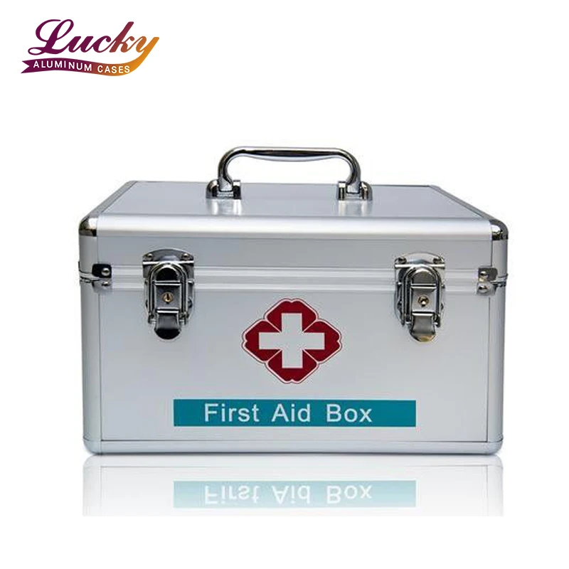 Silver Home Visit Bag Doctor Box Metal First aid Kit with Safe Lock and Handle